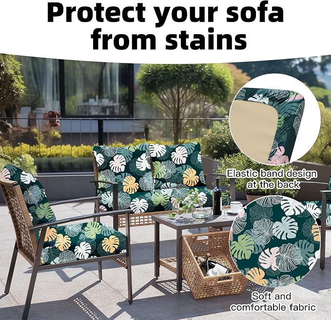 8Pcs Outdoor Cushion Covers, Elastic Patio Cushion Covers | Washable, - Image 4