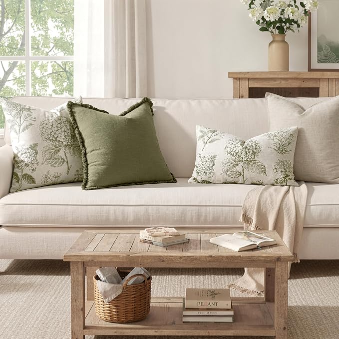 Set of 2 Lumbar Floral Pillow Covers 12x20 Inch Light Green | Decorative - Image 3