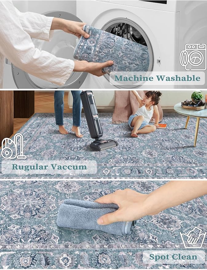 SERISSA 2x6 Washable Non Slip Floral Boho Runner Rug - Image 2