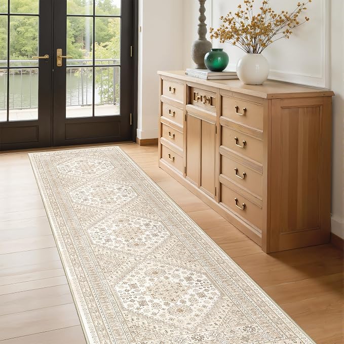 Runner Rug 2x8 Runners for Hallways Washable Rugs, Cream/Beige | Vintage - Image 5