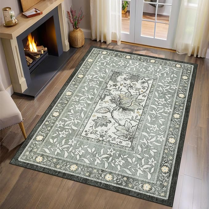 GarveeHome Provence Fog 3x5 Rug Washable Non-Slip Low-Pile Indoor Rugs by GarveeHome