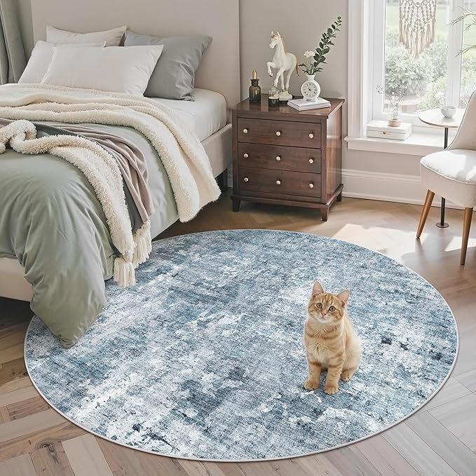 Soalmost Abstract 5x5 Round Rug 5ft Circle Living Room Rugs, Low Pile Stain by Soalmost