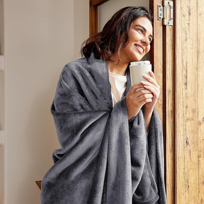 Exclusivo Mezcla Fleece Blanket Twin Size for Bed, Super Soft and Warm, All Season Use, Cozy, Plush, Lightweight, 60x80 Inches Dark Grey