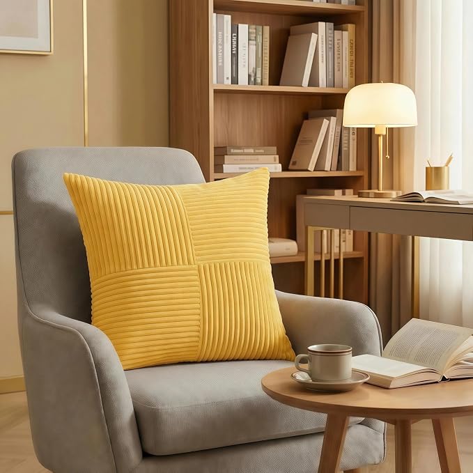 Fancy Homi 2 Packs Yellow Euro Decorative Throw Pillow Covers 26x26 Inch - Image 2