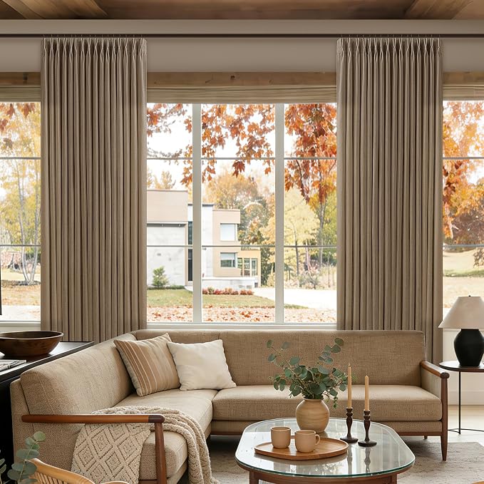 Dark Brown Pinch Pleat Linen Semi Sheer Curtains - Image 8