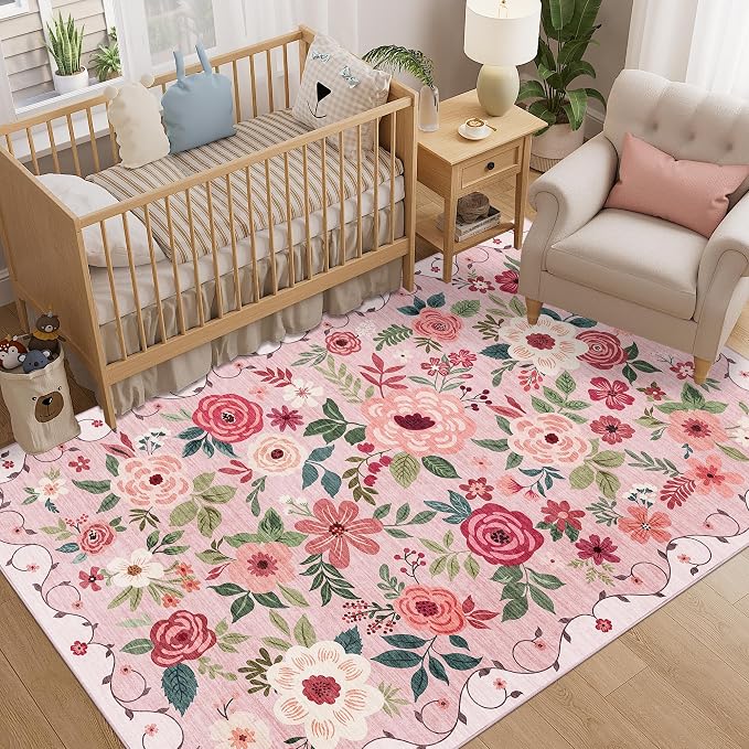 DUKINO 5x8 Area Rug for Bedroom, Soft Floral Washable Rug Non Slip, - Image 3