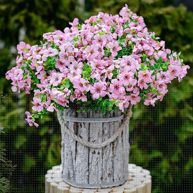 Artificial Flowers for Outdoors Fake Plants - 16 Bundles Faux Outside Greenery Boxwood No Fade Plastic Shrubs Fall Decor Farmhouse Home Garden Thanksgiving Mums (Pink)