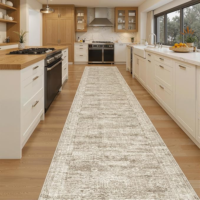 Soalmost Hallway Runner Rug 2'6" x 14' Washable Long Kitchen Rugs Brown | - Image 3