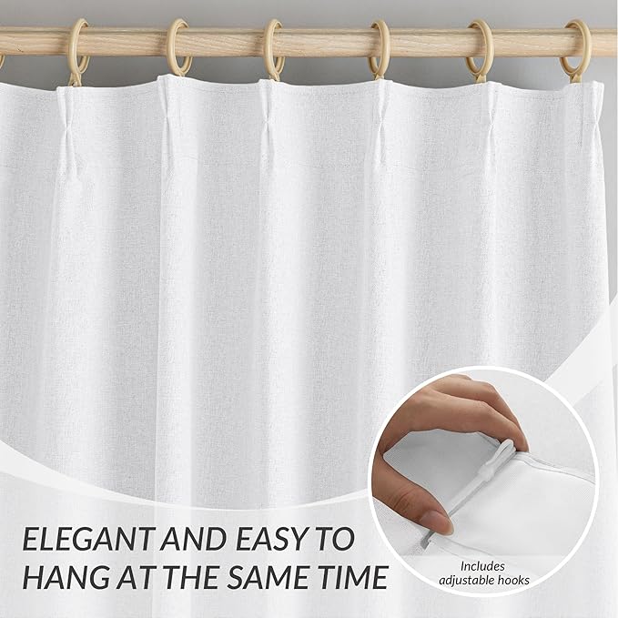 KangBang White Pinch Pleated Blackout Curtains 90 Inches Long for Bedroom, Linen Textured Pinch Pleat Drapes for Living Room Nursery, Soundproof Privacy Assured Home Decor(2 PCs, Pure White,40x90)