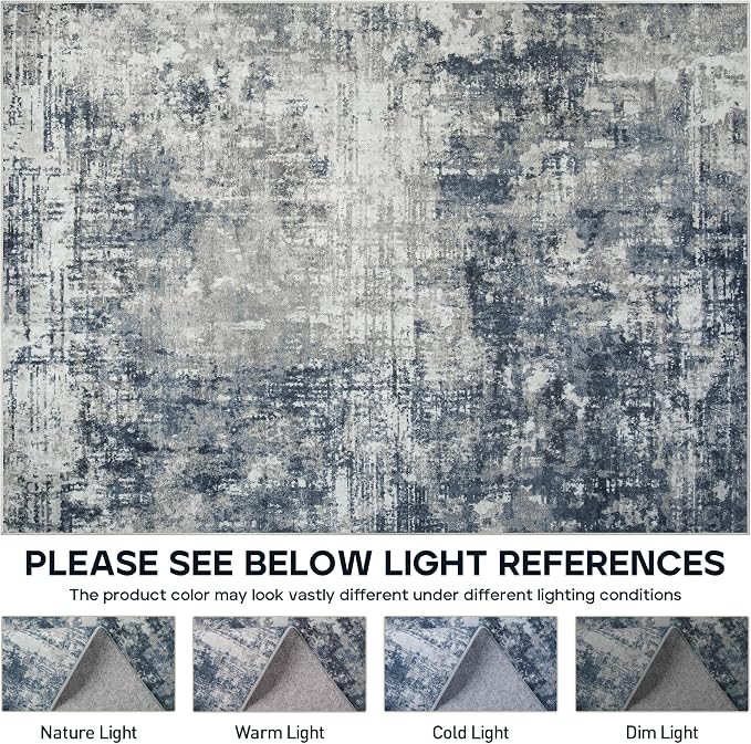 9x12 Area Rugs for Living Room Bedroom Dining Room Washable Blue Grey | Soft - Image 8