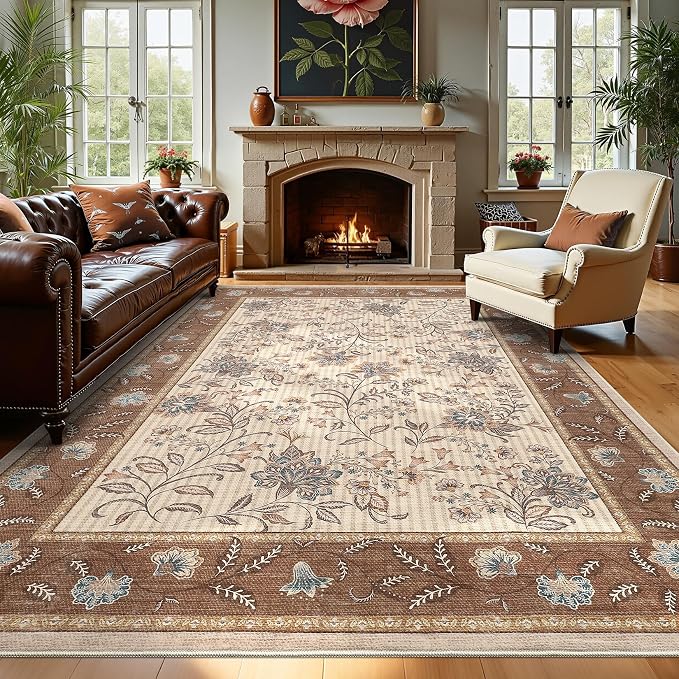 GarveeHome 8x10 Brown Washable Area Rug Living Room Bedroom Non Slip | by GarveeHome