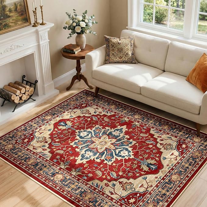 RELEANY Washable Area Rug, Water Repellent, Pet Friendly, Vintage Floral Boho - Image 2