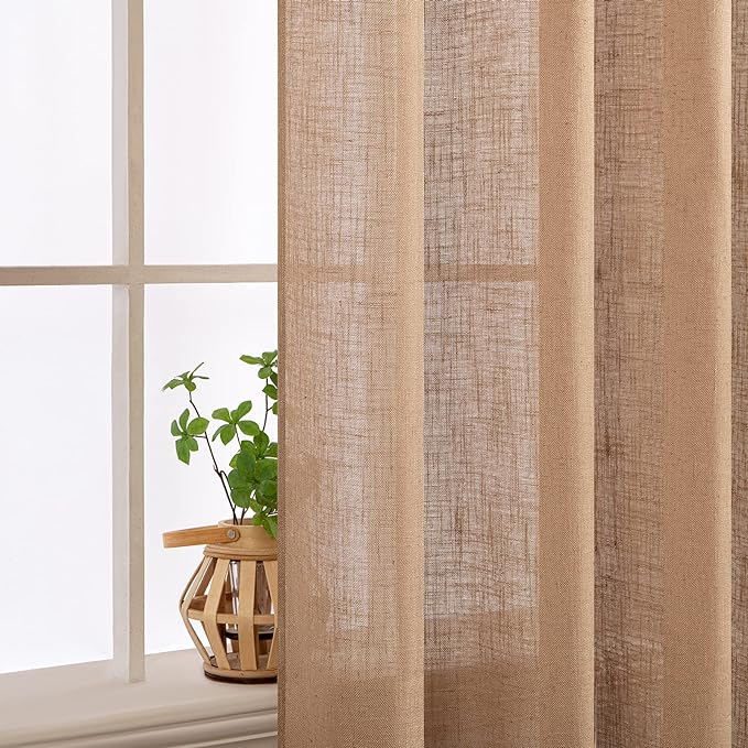 MIULEE Light Brown Linen Curtains 42x63 Inch 2 Panels - Image 5