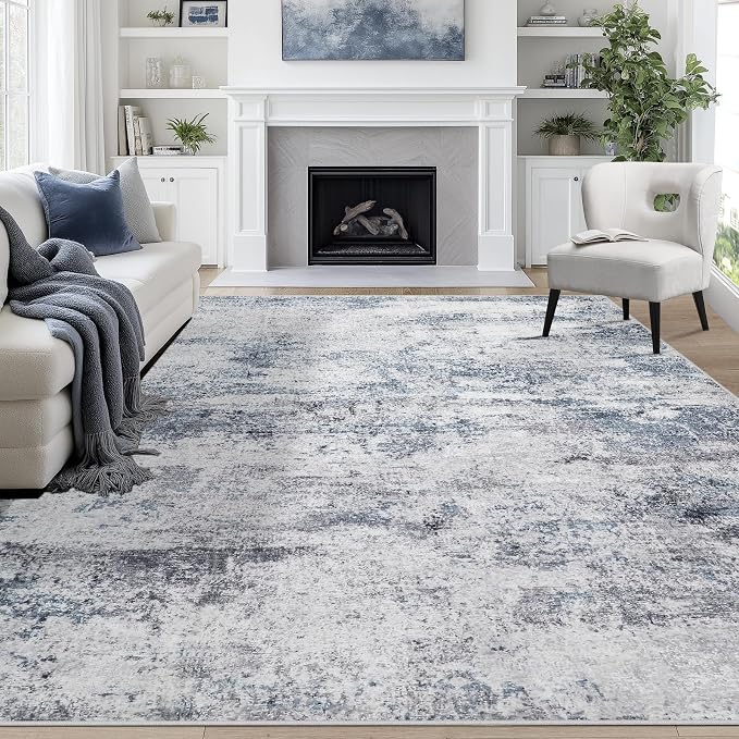 9x12 Area Rugs for Living Room Washable Bedroom Dining Room Blue Grey | Modern by Aelenmu