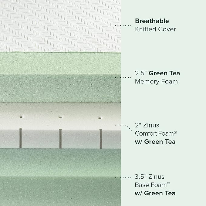 ZINUS 8 Inch Green Tea Luxe Memory Foam Mattress, King, Pressure Relieving, CertiPUR-US Certified, Mattress in A Box, All-New, Made in USA