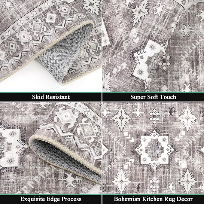 HEBE Boho Kitchen Rugs Set of 3, Non Slip Washable Kitchen Mats - Image 3