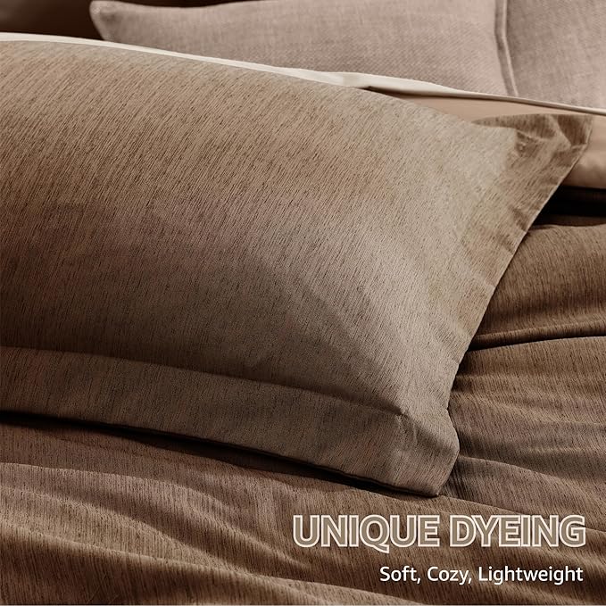 Monbix Full Size Comforter Set, Brown Bedding Comforter for Full Size Bed Set Reversible, Bedding Sets Full 7 Pieces, Cationic Dyeing Bed in a Bag with Comforter, Sheets, Pillowcases & Shams