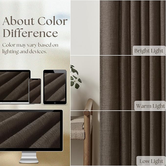 Dark Chocolate 84 Inch Pinch Pleated Semi Sheer Linen Curtains 2 Panels | - Image 4