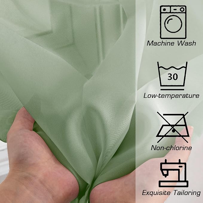 Simplebrand Sage Sheer Curtains 84 Inches Long, Light Filtering Rod Pocket - Image 6
