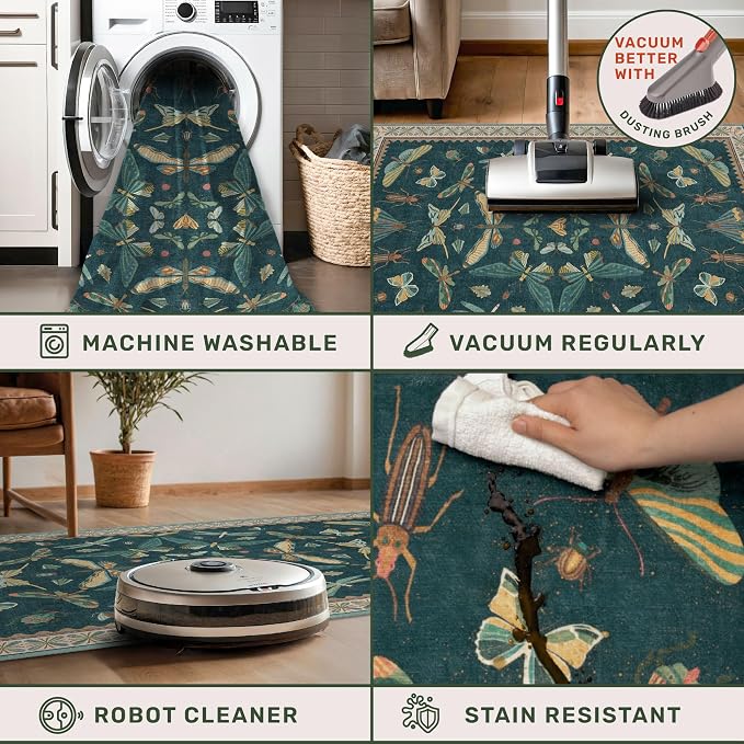 Teal Boho Runner Rug 2x8, Washable Non Skid Kitchen Sink Carpet - Image 5