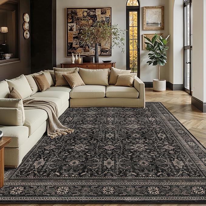 Schweek 9x12 Washable Area Rug Vintage Dark Rugs - Image 3
