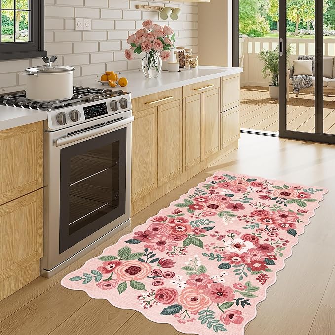 DUKINO 2x4 Rug for Entryway, Floral Washable Kitchen Rugs Non Slip, Low Pile - Image 3