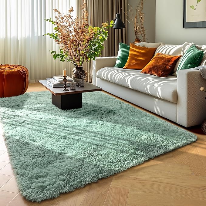 Plush Sage Green Rugs for Bedroom, 3x5 Ft Shaggy Rug Plush Bedside Carpet | - Image 3