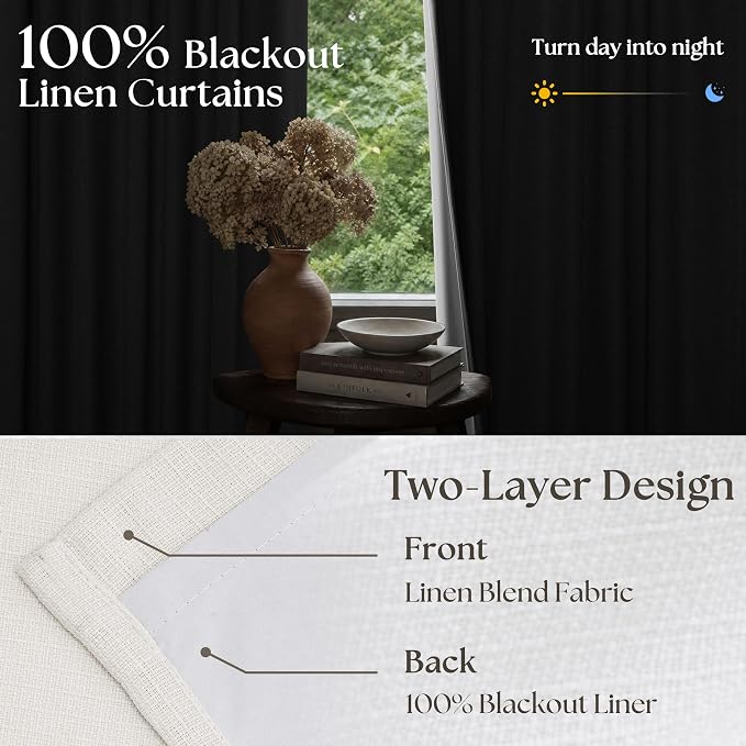 Ivory Beige White Pleated 100% Blackout Linen Curtains 90 Inches Long | Memory - Image 2