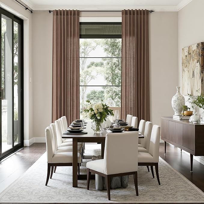 Caramel Brown Linen Curtains for Living Room 105 Inches Long Back Tab Light - Image 8