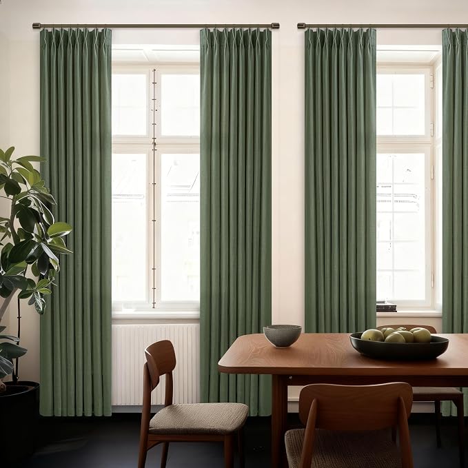 Green Linen Pinch Pleated Semi Sheer Curtains - Image 7