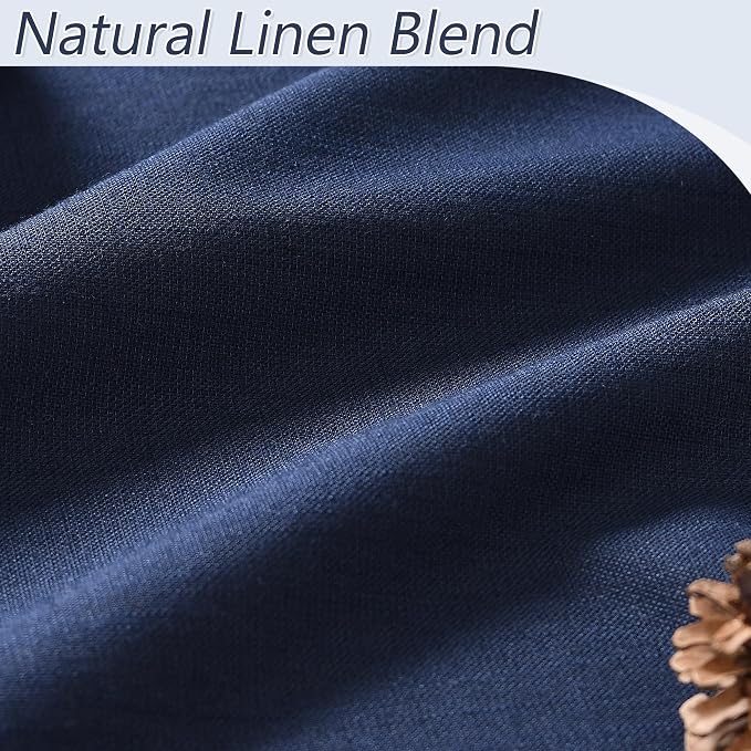 Navy Blue 100% Blackout Linen Curtains 102 Inch Length 2 Panels Set - Image 3
