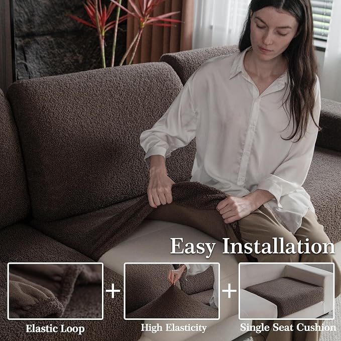 OHSIO Couch Cushion Covers for Sectional Sofa, Stretch Soft Sofa Slipcovers - Image 4