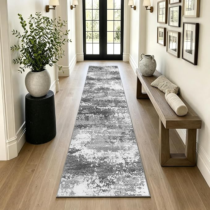 2x10 Hallway Runner Rug for Kitchen Entryway Non Slip Washable Grey | Rug Runner - Image 2