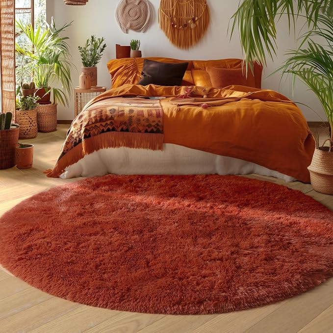 Amdrebio Terracotta Rust Round Area Rug 4Ft - Image 5