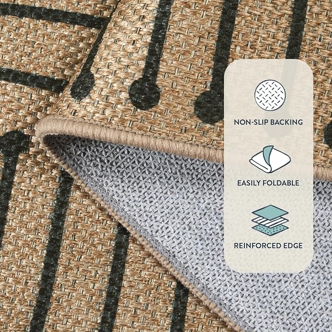 Lahome Tan Rug for Living Room, Geometric 8x10 Washable Nature Easy Jute Rug | - Image 5