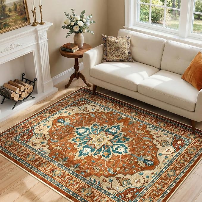 RELEANY Washable Area Rug, Water Repellent, Pet Friendly, Vintage Floral Boho - Image 2
