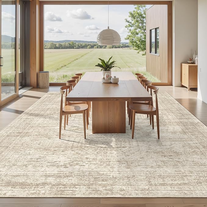 Soalmost 12x15 Washable Area Rugs Soft Living Room Rug Abstract Beige | Large - Image 8