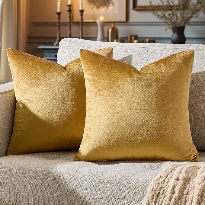 GIGIZAZA Golden Throw Pillow Covers 22x22 Decorative Velvet Cushion Covers Pack - Image 6
