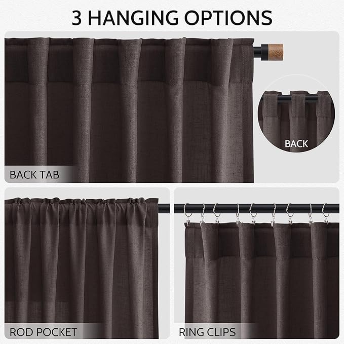 Cocoa Coffee Linen Curtains 84 Inch Length 2 Panels Set - Image 3
