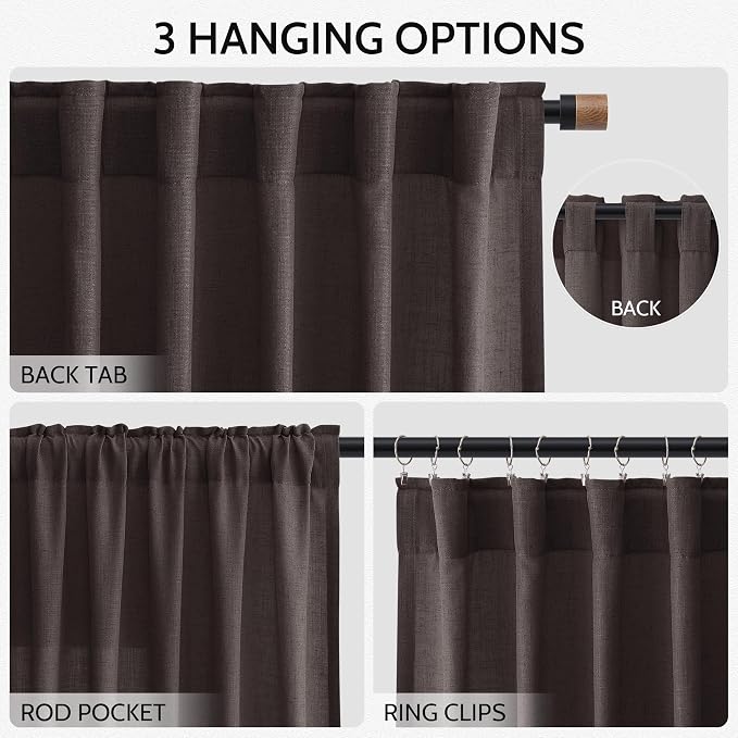Cocoa Coffee Linen Blend Light Filtering Back Tab Curtains 96 Inches Long - Image 3
