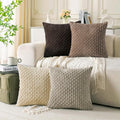 Set of 4 Beige Brown Coffee Decorative Throw Pillow Covers 18x18 Inch Corduroy by Cozoomy