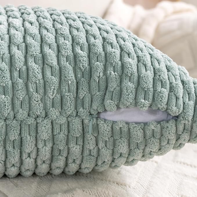 Set of 4 Aqua Decorative Throw Pillow Covers 12x20 Inch Corduroy Pillow Covers - Image 5