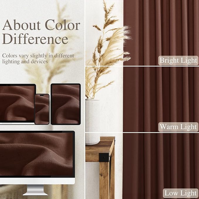 Rustic Brown Linen Curtains Semi Sheer 96 Inches Long 2 Panels Set - Image 3