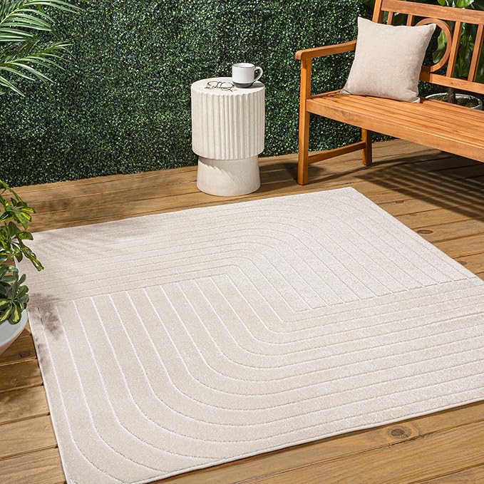 Eyely NCS101A-5SQ Scandinavian Odense Minimalist Angle Geometric Indoor Rug, Pet Friendly, Non-Shedding, Stain Resistant, Easy-Cleaning, Ivory/Cream, 5' Square, Indoor/Outdoor, Area Rug