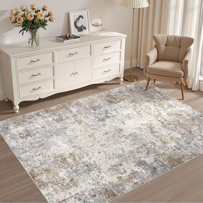 UERMEI 4x6 Area Rug Living Room Rugs Washable Neutral Brown Grey Carpet | by UERMEI