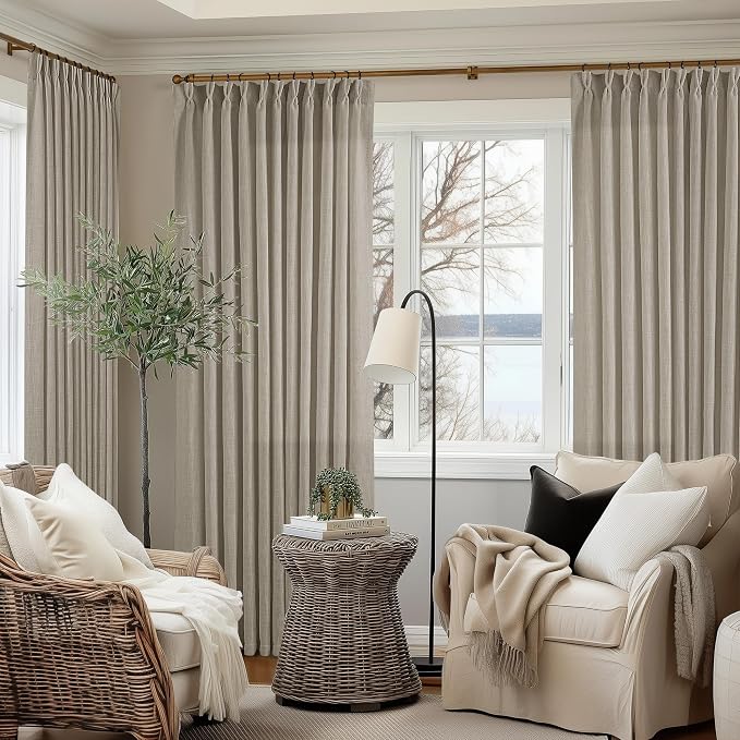 Burlywood Birch 90 Inches Long 70 Inch Wide Linen Curtains Pinch Pleated | by Twodrapes