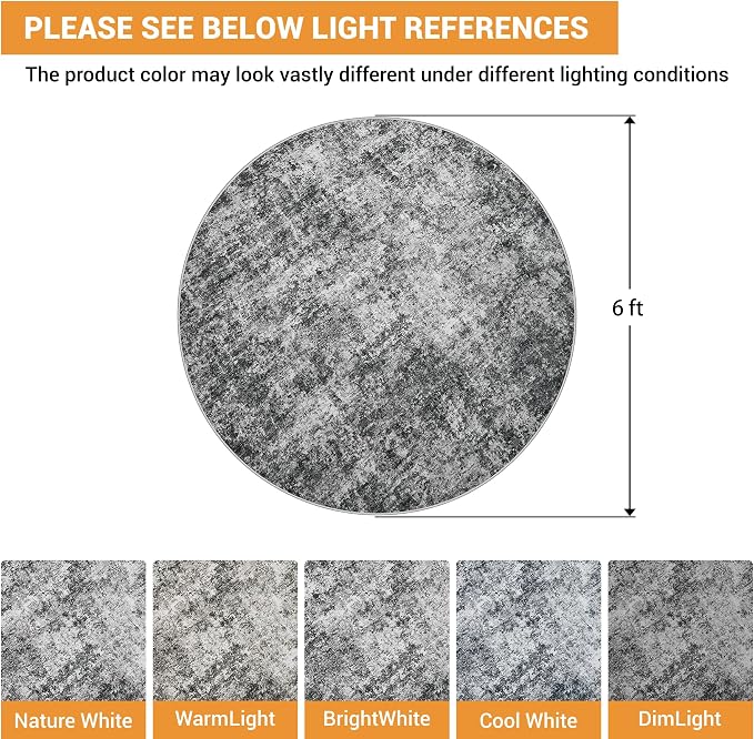 Aelenmu Round Rug 6ft Washable Rug - Image 2