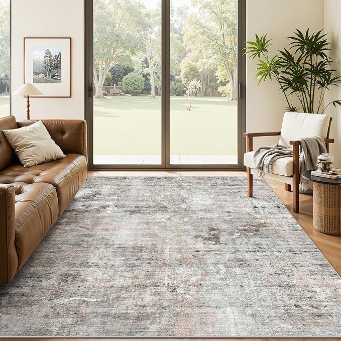 Soalmost Abstract Area Rug 6x9 for Living Room Washable Rugs Pink/Grey | by Soalmost