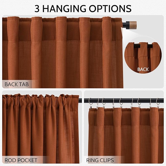 Rust Linen Curtains 84 Inch Length 2 Panels Set - Image 2
