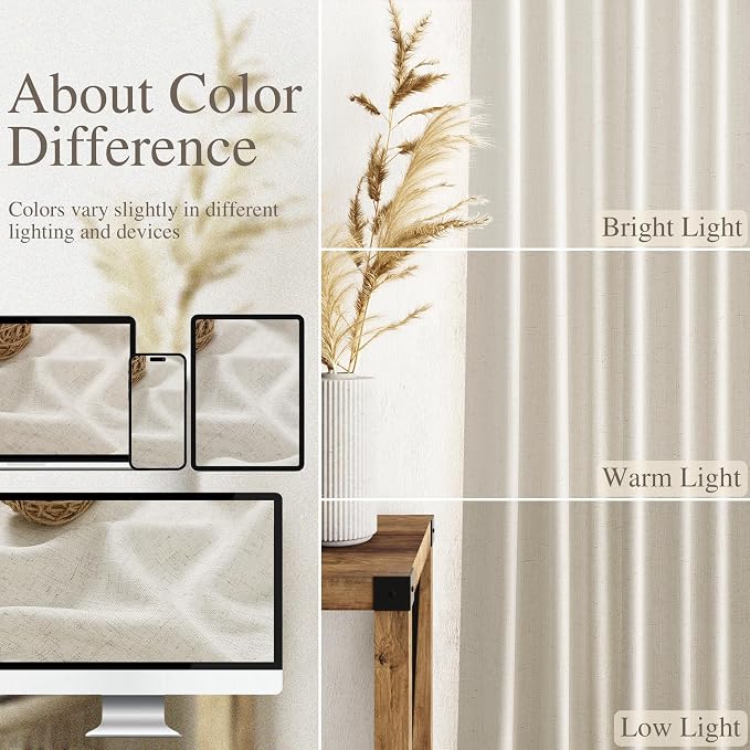 Mousse White Linen Curtains for Living Room 108 Inches Long Simple Modern Light - Image 3